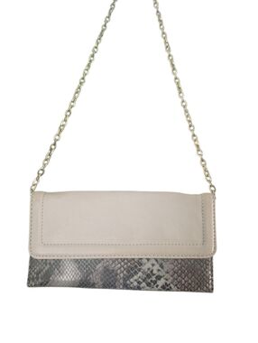 Leather & Snake Embossed Clutch with Gold Chain By Fiona Kotur